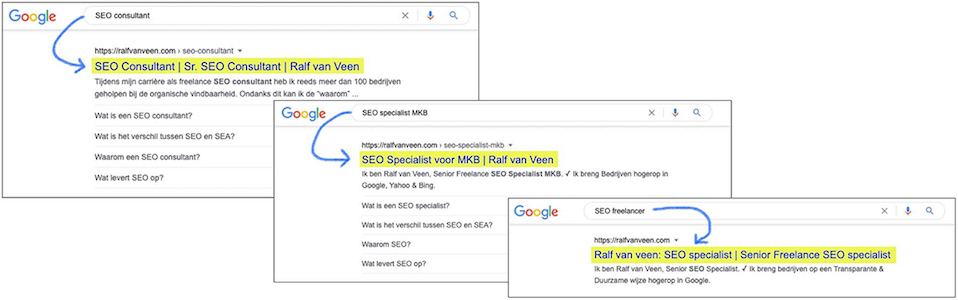 Google posities van een SEO-specialist